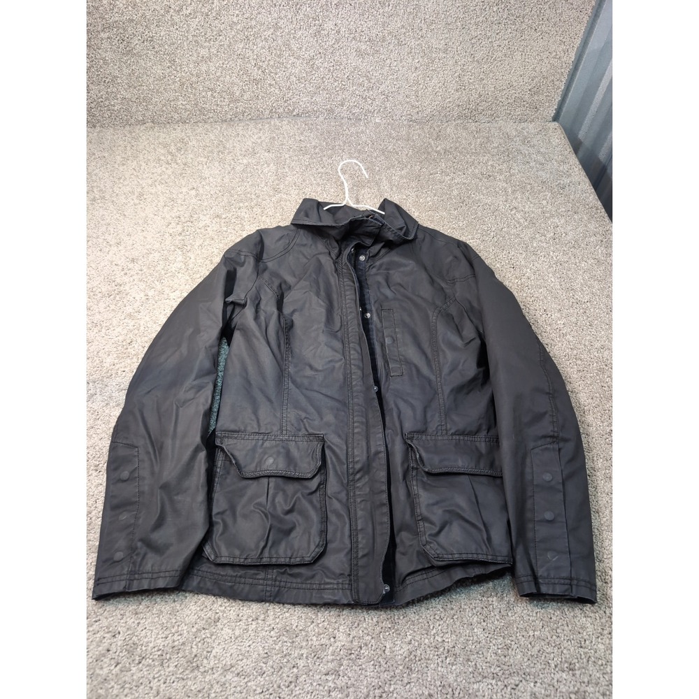 LOGG Jacket Mens EUR‎ 44 Waxed Cotton Lined Plaid Zip Button Front Pockets